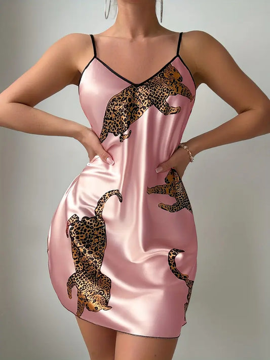 Satin Nightgown - Leopard Print Sleepshirt for Women