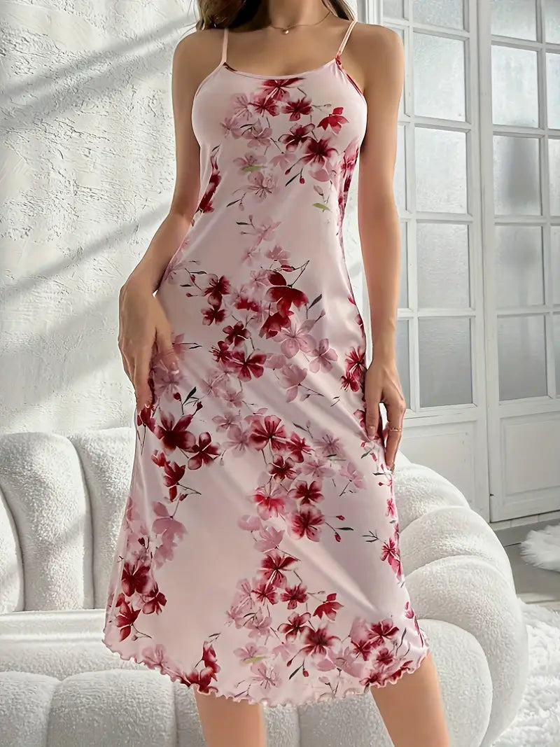 Cherry Blossom Printed Midi Slip Dress