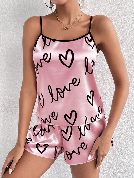 Love Heart Satin Pajama Set / Sleep dress