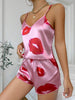 Baby Pink Lip Printed Contrast Binding Cami Night Dress