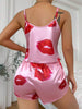 Lip Print Satin Cami Top & Shorts Pajama Set