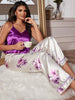 Women's Floral Print Satin Elegant Pajama Set, V Neck Backless Cami Top & Pants sleep dress