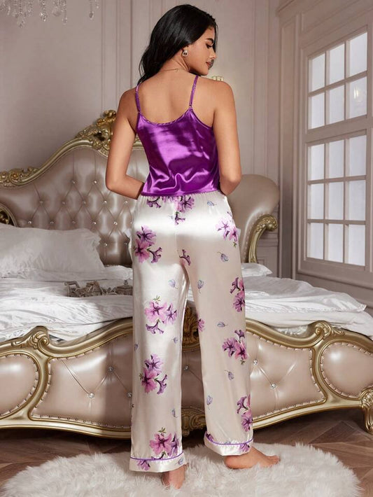 Women's Floral Print Satin Elegant Pajama Set