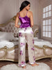 Women's Floral Print Satin Elegant Pajama Set, V Neck Backless Cami Top & Pants sleep dress