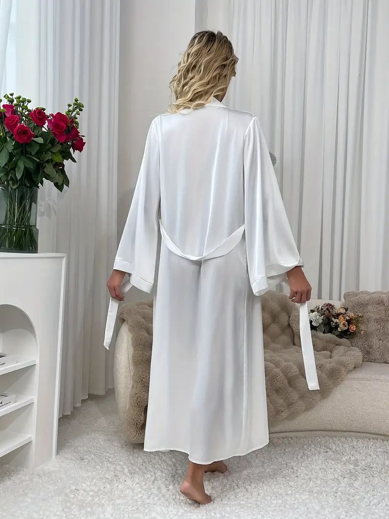 Elegant Solid Long Sleeve House Robe,