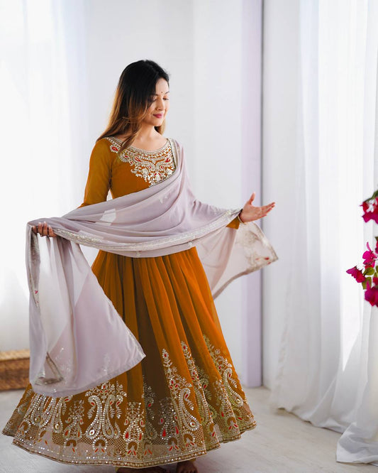 Heavy Designer Party Wear Look Gown-Dupatta in Heavy Thread Embroidery Work