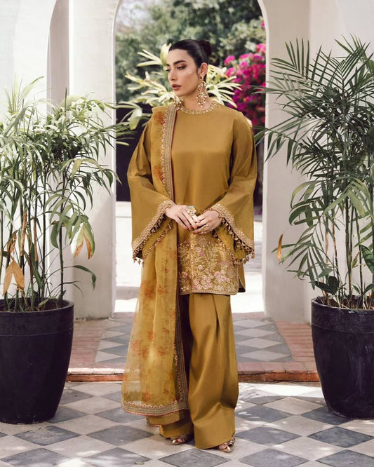French Crepe Silk Top-Bottom And Dupatta Set