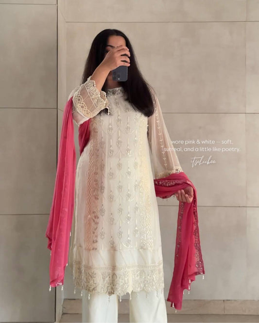 Heavy Faux Georgette Top Palazzo & Dupatta Set