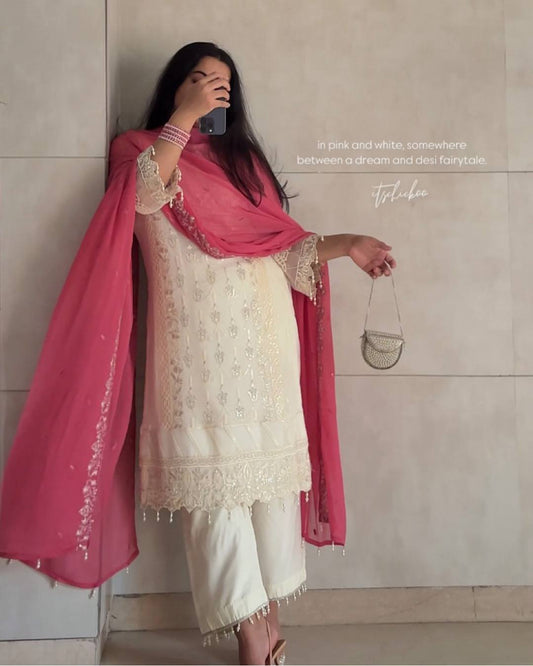 Heavy Faux Georgette Top Palazzo & Dupatta Set