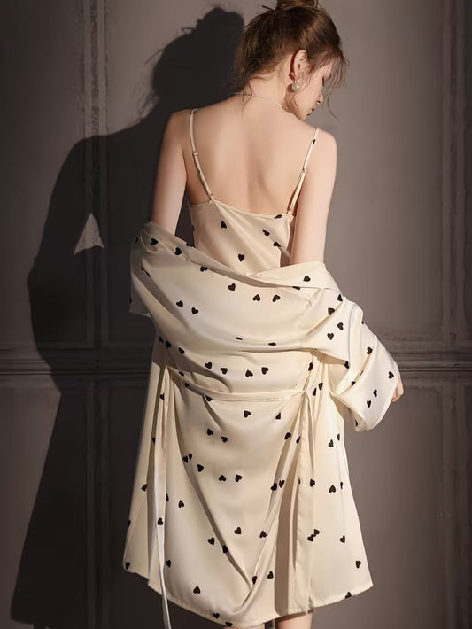 Satin Love Robe set, Summer Sleepwear Set