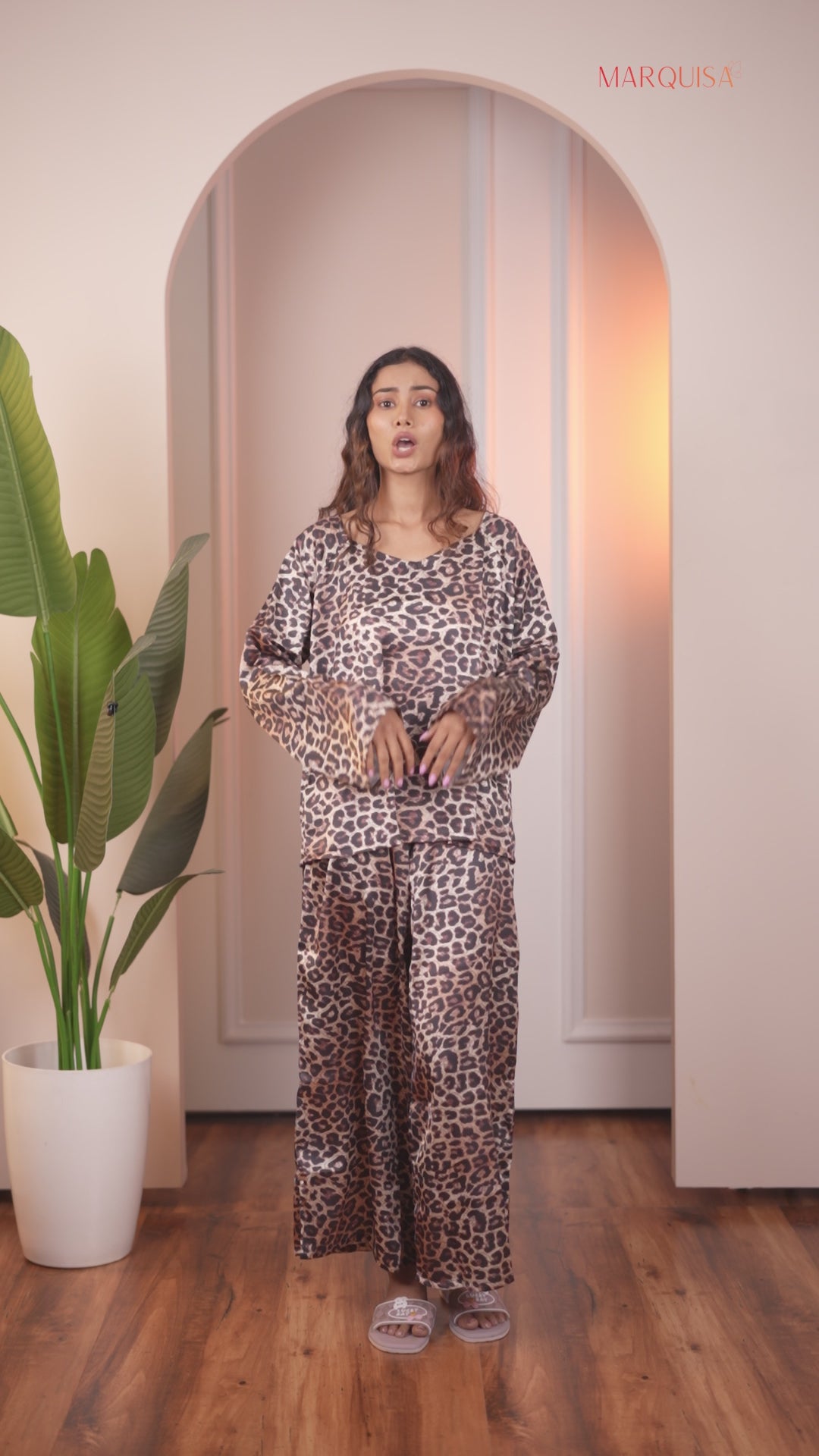 Leopard Print Satin 3-Piece Nightwear Set for Women – Top, Shorts & Long Pants