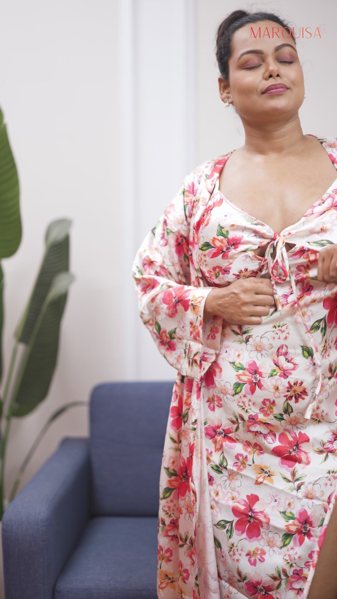 Floral Satin Nightwear Robe & Slip Dress Set